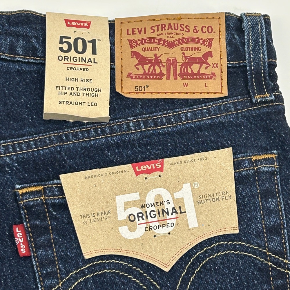 Levi's 501 Original Cropped Jeans Womens 29 Dark Wash Distressed High Rise NEW - Picture 7 of 14